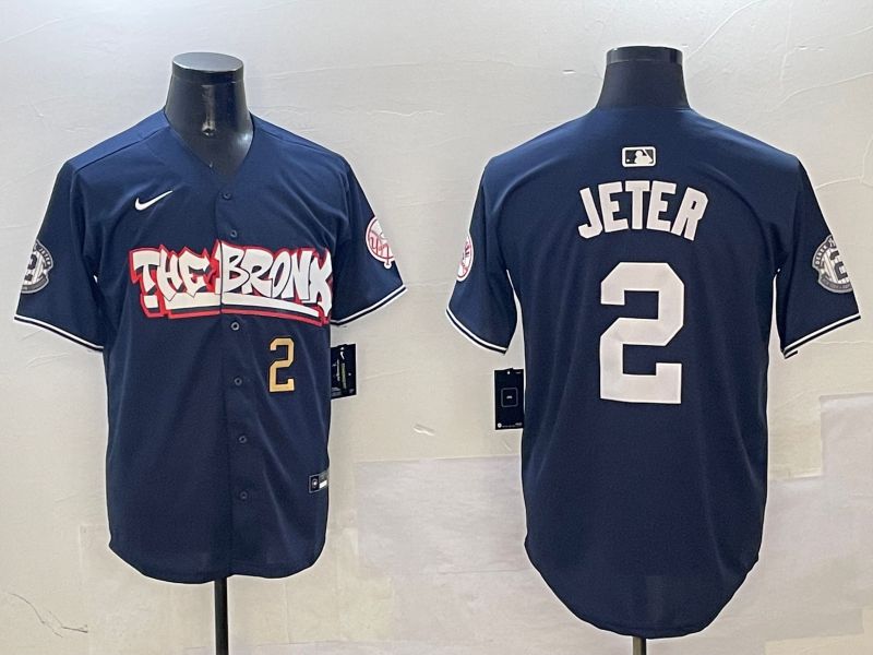 Men New York Yankees #2 Jeter Drak Blue four generations Joint Name 2025 Nike MLB Jersey style 5->new york yankees->MLB Jersey